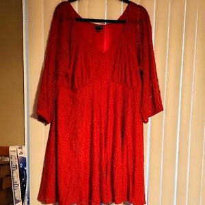 TORRID red v-neck lace Dress And 3/4 Sleeves. Size 3